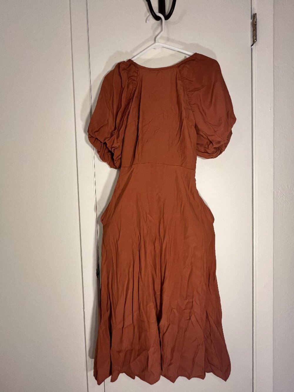 Burnt Orange Puffy Sleeve Dress